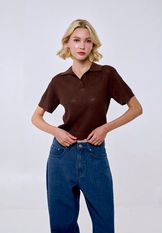 Mossimo Women's Choco Brown Textured Knitted Top