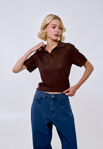 Mossimo Women's Choco Brown Textured Knitted Top