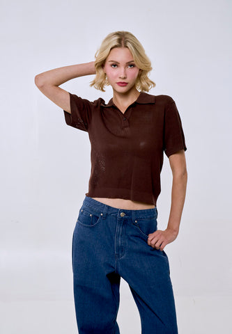 Mossimo Women's Choco Brown Textured Knitted Top