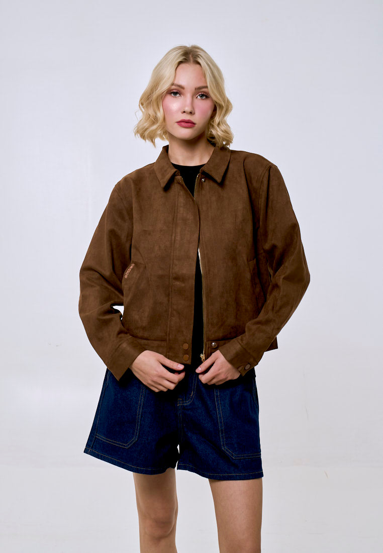 Mossimo Women's Coffee Classic Fit Suede Tweed Jacket