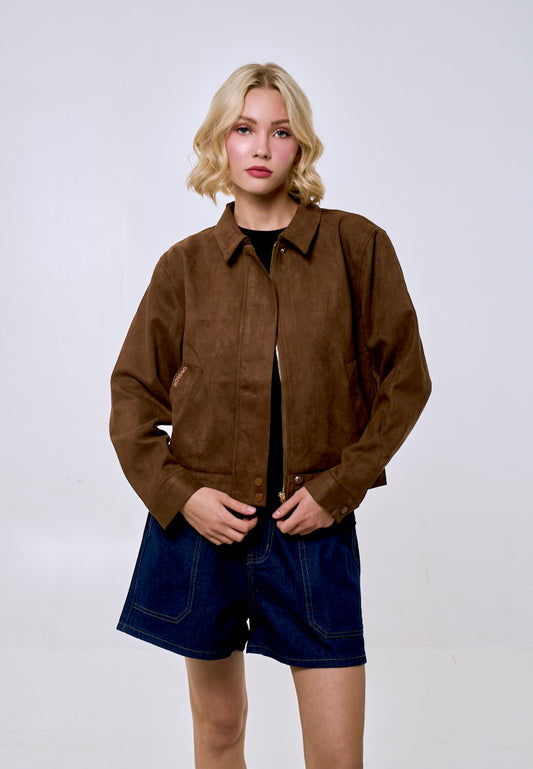 Mossimo Women's Coffee Classic Fit Suede Tweed Jacket