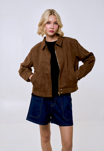 Mossimo Women's Coffee Classic Fit Suede Tweed Jacket