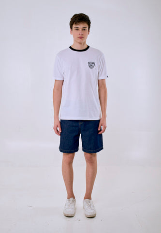Mossimo Men's White Black Ringer Embroidery Logo Classic Fit Tee