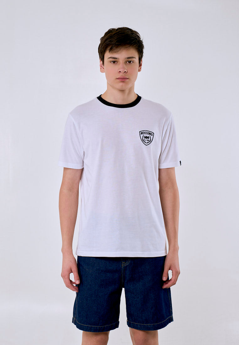 Mossimo Men's White Black Ringer Embroidery Logo Classic Fit Tee