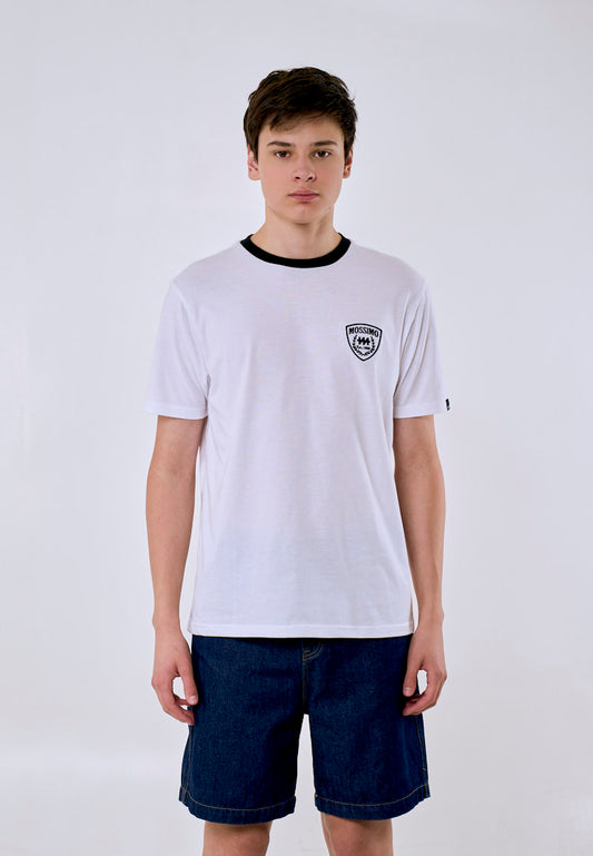 Mossimo Men's White Black Ringer Embroidery Logo Classic Fit Tee