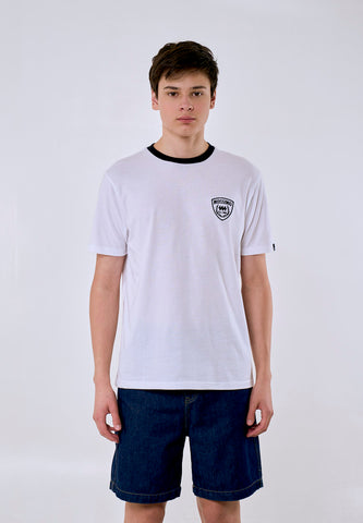 Mossimo Men's White Black Ringer Embroidery Logo Classic Fit Tee