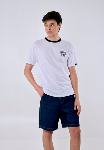 Mossimo Men's White Black Ringer Embroidery Logo Classic Fit Tee