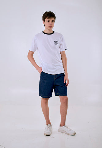 Mossimo Men's White Black Ringer Embroidery Logo Classic Fit Tee