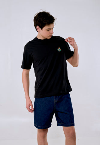 Mossimo Men's Black Embroidered Graphic Comfort Fit Tee w/ Back Print