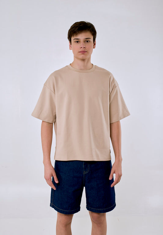 Mossimo Ace Brown Cropped Loose Fit Tee Premium Round Neck For Men