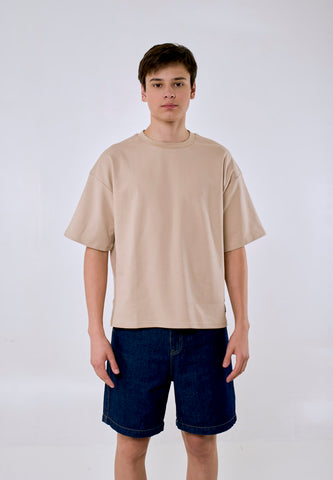 Mossimo Ace Brown Cropped Loose Fit Tee Premium Round Neck For Men