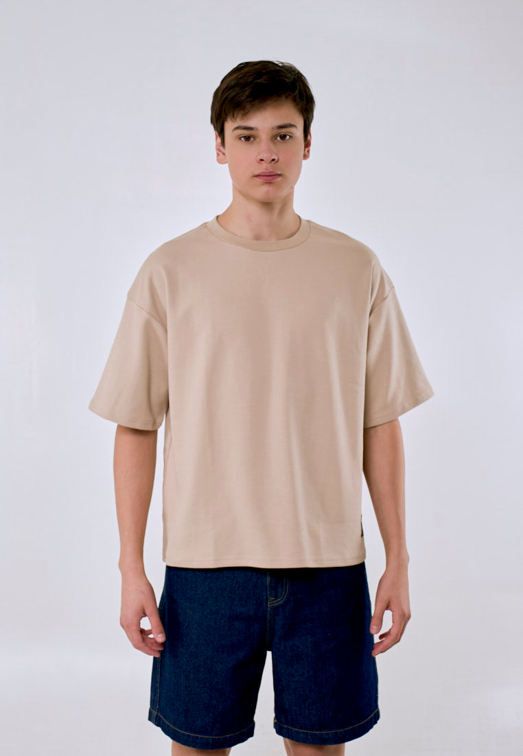 Mossimo Ace Brown Cropped Loose Fit Tee Premium Round Neck For Men