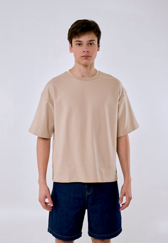 Mossimo Ace Brown Cropped Loose Fit Tee Premium Round Neck For Men