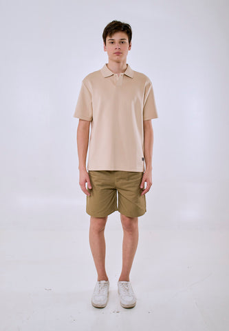 Mossimo Men's Beige Patch Leather Logo Polo Shirt