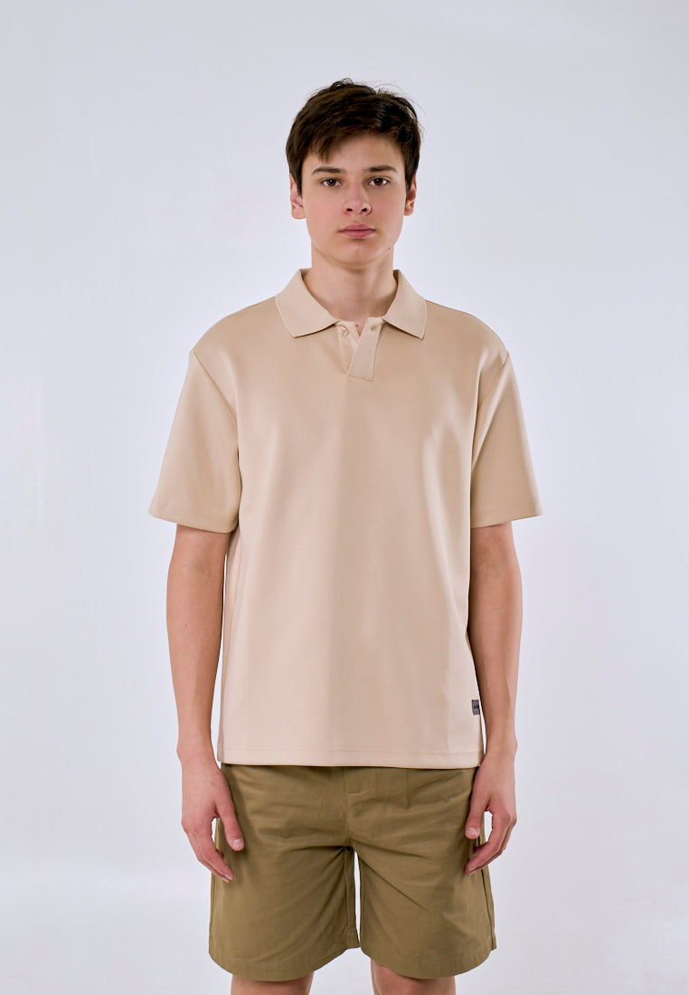 Mossimo Men's Beige Patch Leather Logo Polo Shirt