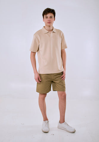 Mossimo Men's Beige Patch Leather Logo Polo Shirt