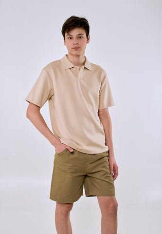 Mossimo Men's Beige Patch Leather Logo Polo Shirt