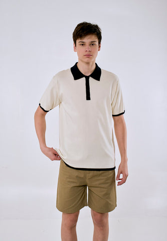 Mossimo Men's Cream Black Lining Comfort Fit Polo Shirt