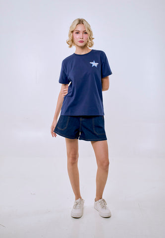 Mossimo Women's Navy Star Print Classic Fit Tee