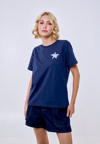 Mossimo Women's Navy Star Print Classic Fit Tee