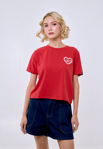 Mossimo Women's Cranberry Embroidered Logo Classic Cropped Fit Tee