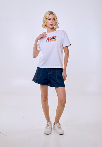 Mossimo Women's White Track 1986 Graphic Comfort Fit Tee