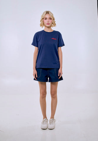 Mossimo Women's Navy Basic Embroidery Logo Classic Fit Tee