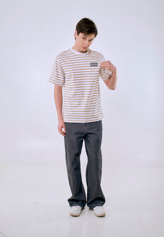 Mossimo Men's White Khaki Stripes Regular Fit Tee