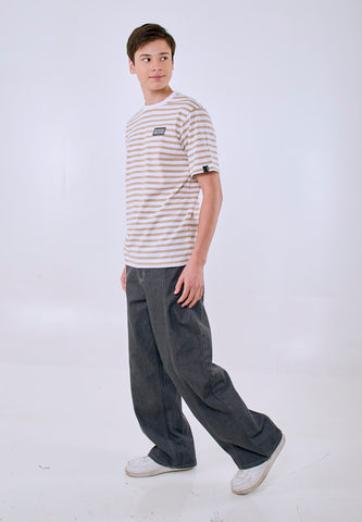 Mossimo Men's White Khaki Stripes Regular Fit Tee