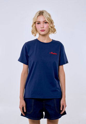 Mossimo Women's Navy Basic Embroidery Logo Classic Fit Tee