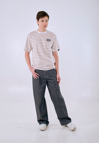Mossimo Men's White Khaki Stripes Regular Fit Tee