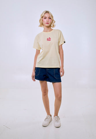 Mossimo Women's Cream Glittered Embossed Classic Fit Tee
