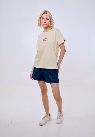 Mossimo Women's Cream Glittered Embossed Classic Fit Tee