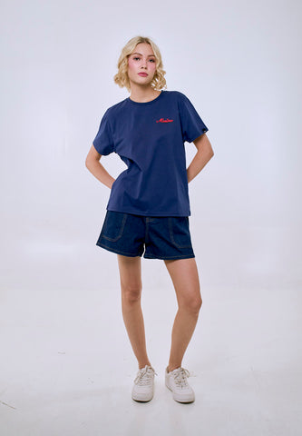 Mossimo Women's Navy Basic Embroidery Logo Classic Fit Tee
