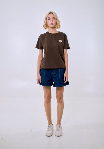 Mossimo Women's Choco Brown Twill Patch Comfort Fit Tee