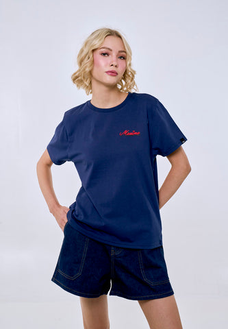 Mossimo Women's Navy Basic Embroidery Logo Classic Fit Tee