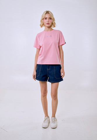 Mossimo Women's Crepe Pink Metallic Logo Classic Fit Tee