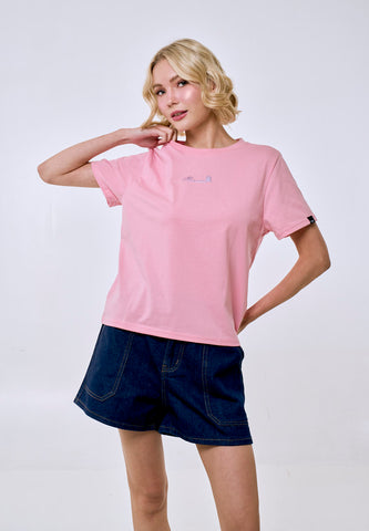 Mossimo Women's Crepe Pink Metallic Logo Classic Fit Tee