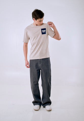 Mossimo Men's Beige White Logo Regular Fit Tee