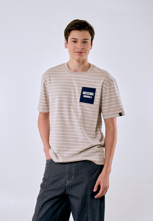 Mossimo Men's Beige White Logo Regular Fit Tee