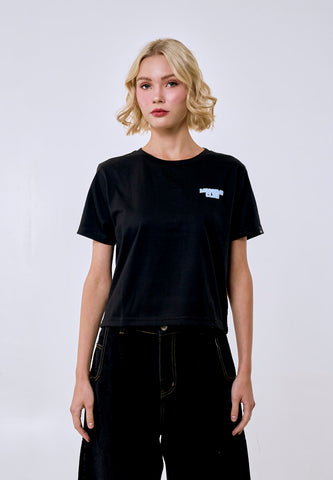 Mossimo Women's Black Puff Logo Classic Cropped Fit Tee