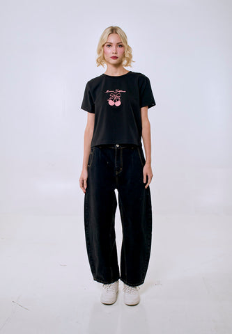 Mossimo Women's Black Premium Logo Classic Cropped Fit Tee
