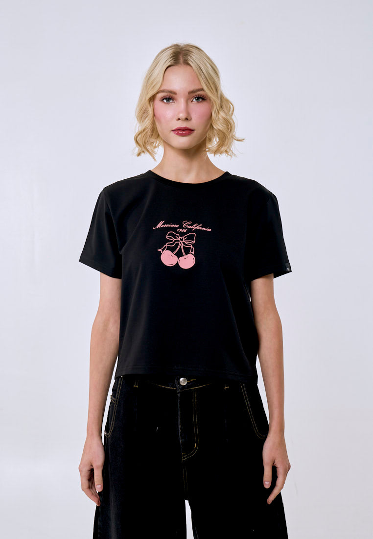 Mossimo Women's Black Premium Logo Classic Cropped Fit Tee
