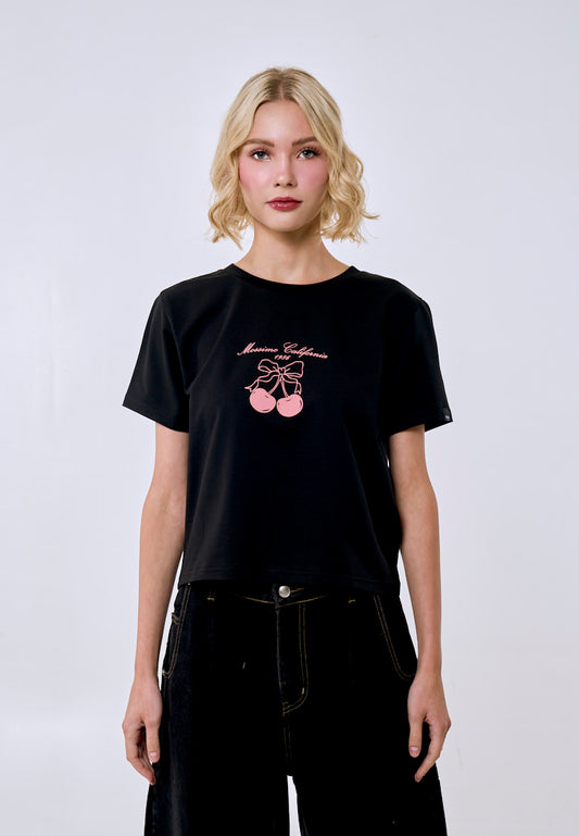 Mossimo Women's Black Premium Logo Classic Cropped Fit Tee