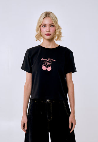 Mossimo Women's Black Premium Logo Classic Cropped Fit Tee