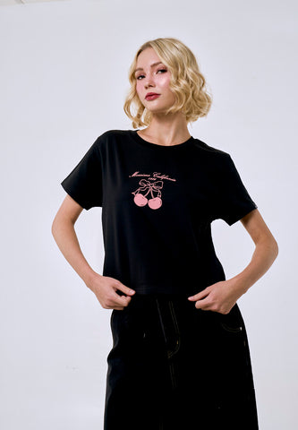 Mossimo Women's Black Premium Logo Classic Cropped Fit Tee
