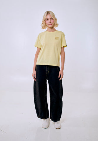 Mossimo Women's Yellow Basic Logo Comfort Fit Tee