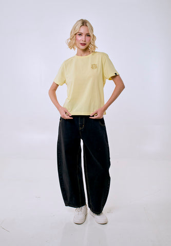 Mossimo Women's Yellow Basic Logo Comfort Fit Tee