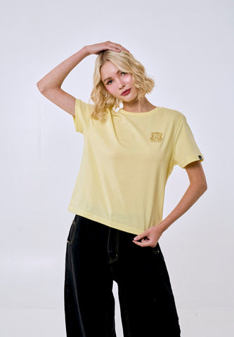 Mossimo Women's Yellow Basic Logo Comfort Fit Tee