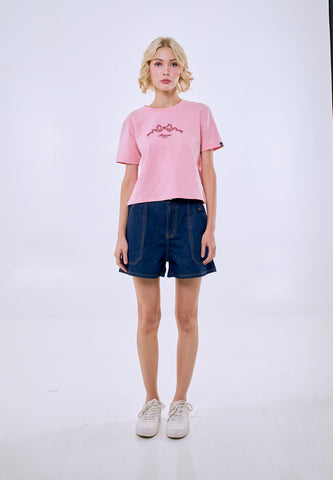 Mossimo Women's Crepe Pink Premium Classic Cropped Fit Tee